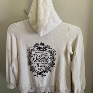 NWOT Wildfox Ivory Zip Full Hoodie Crest Logo BBJ jersey fabric casual size 10